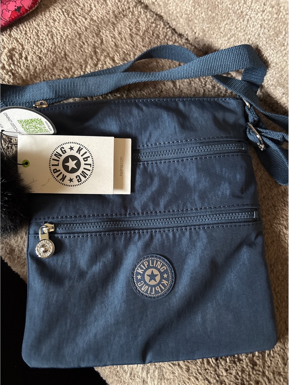 Kipling Blue Crossbody Bag with Adjustable Strap and Front Zipper Pockets